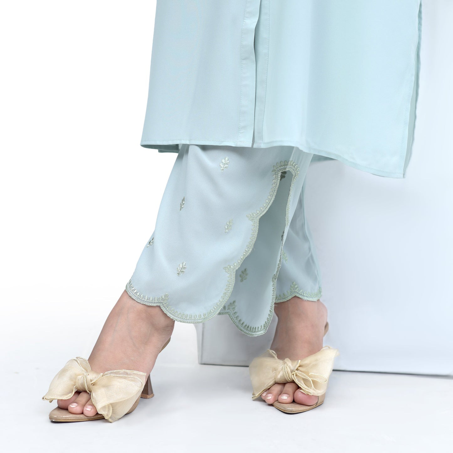 Pale Aqua Embroidered Culottes Set