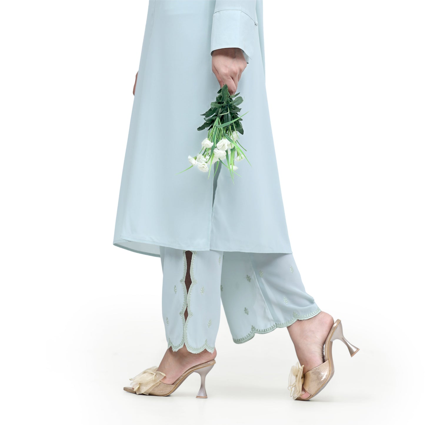 Pale Aqua Embroidered Culottes Set