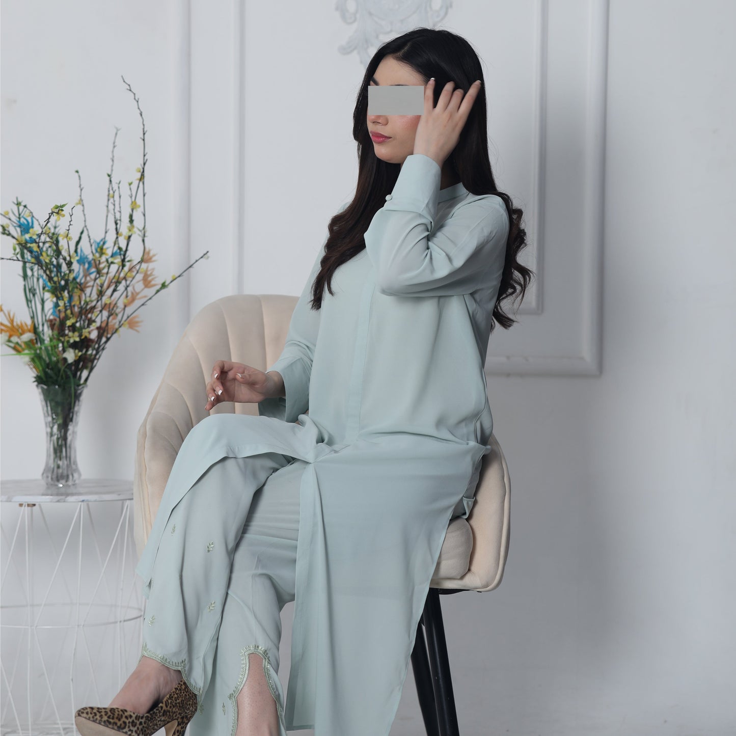 Pale Aqua Embroidered Culottes Set